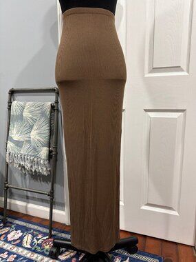 SKIMS Soft Lounge Long Skirt Brown Ribbed Maxi Skirt Small